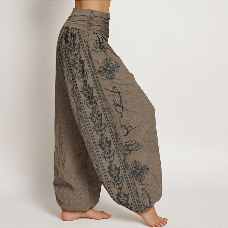 Pantaloni harem da donna con elastico in vita, motivo Buddha Stones Cotton Lotus Flowers Double Dorje Vajra Namaste Om - image 9