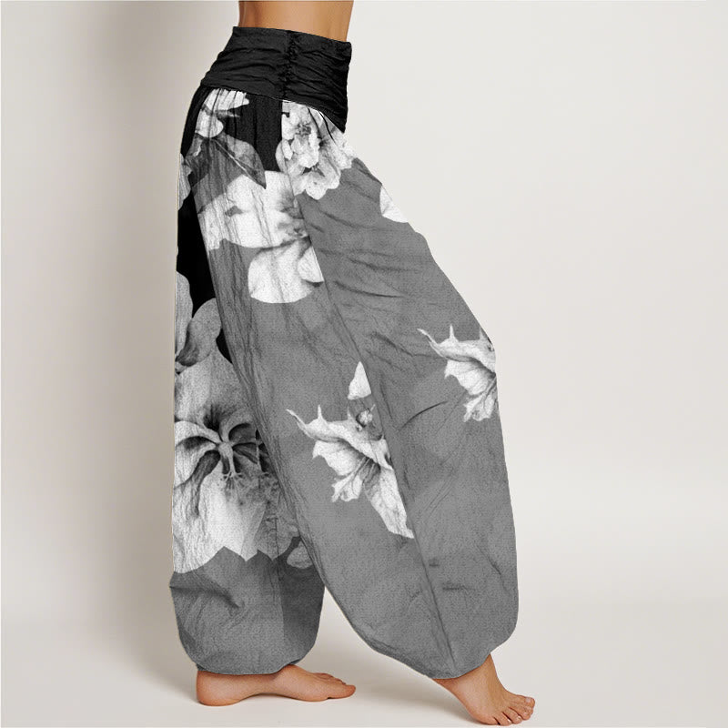Pantaloni harem da donna con elastico in vita e motivo camelia in cotone Buddha Stones - image 9
