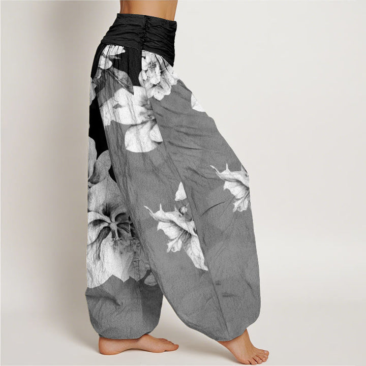 Pantaloni harem da donna con elastico in vita e motivo camelia in cotone Buddha Stones - image 9