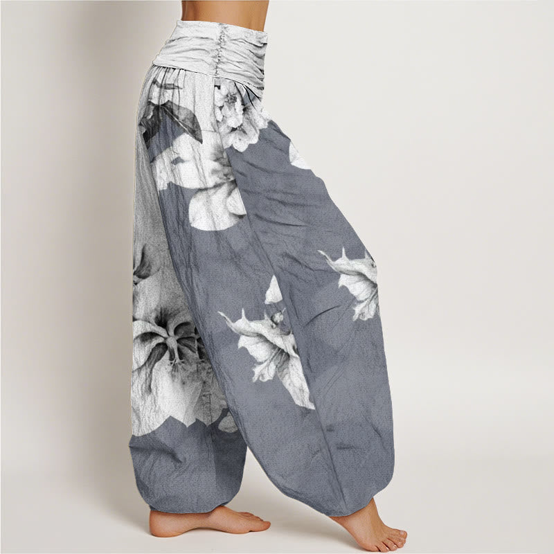 Pantaloni harem da donna con elastico in vita e motivo camelia in cotone Buddha Stones - image 6