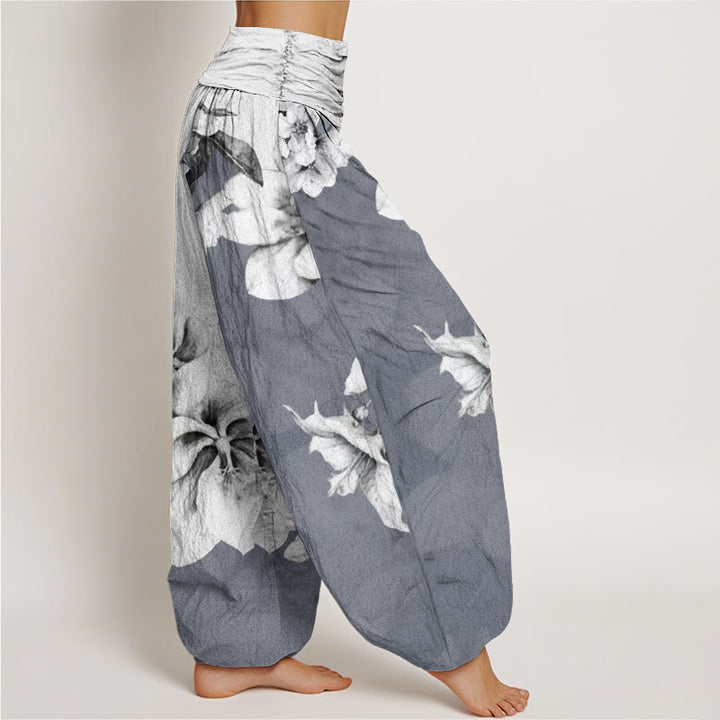 Pantaloni harem da donna con elastico in vita e motivo camelia in cotone Buddha Stones - image 6