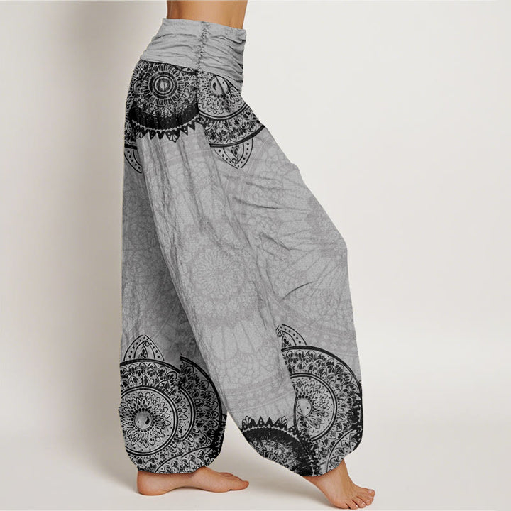 Pantaloni harem da donna con elastico in vita e motivo mandala circolare in cotone con Buddha Stones - image 9