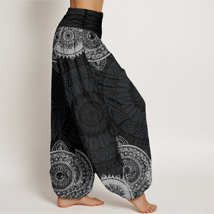 Pantaloni harem da donna con elastico in vita e motivo mandala circolare in cotone con Buddha Stones - image 2