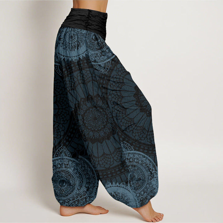 Pantaloni harem da donna con elastico in vita e motivo mandala circolare in cotone con Buddha Stones - image 6