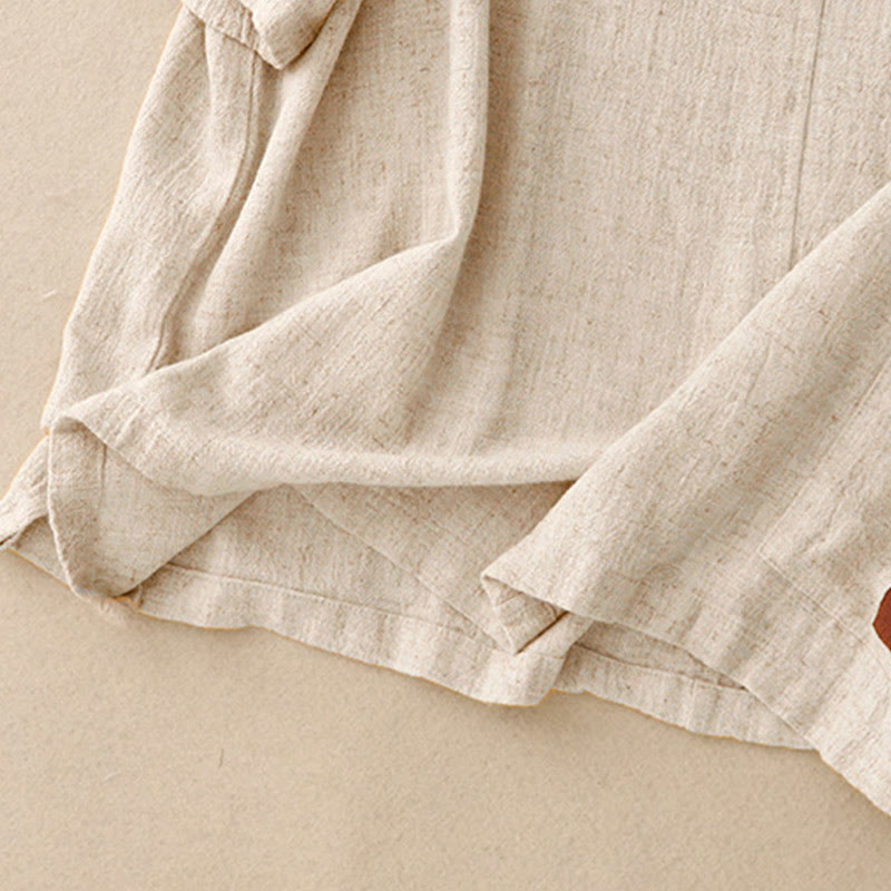 Camicia da donna in lino e cotone con maniche a mezza manica, con tasche, spacchi laterali e bottoni a rana, color block Buddha Stones - image 6
