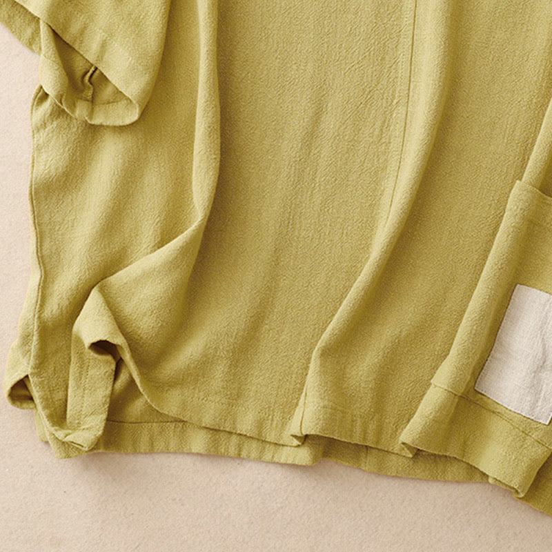Camicia da donna in lino e cotone con maniche a mezza manica, con tasche, spacchi laterali e bottoni a rana, color block Buddha Stones - image 14