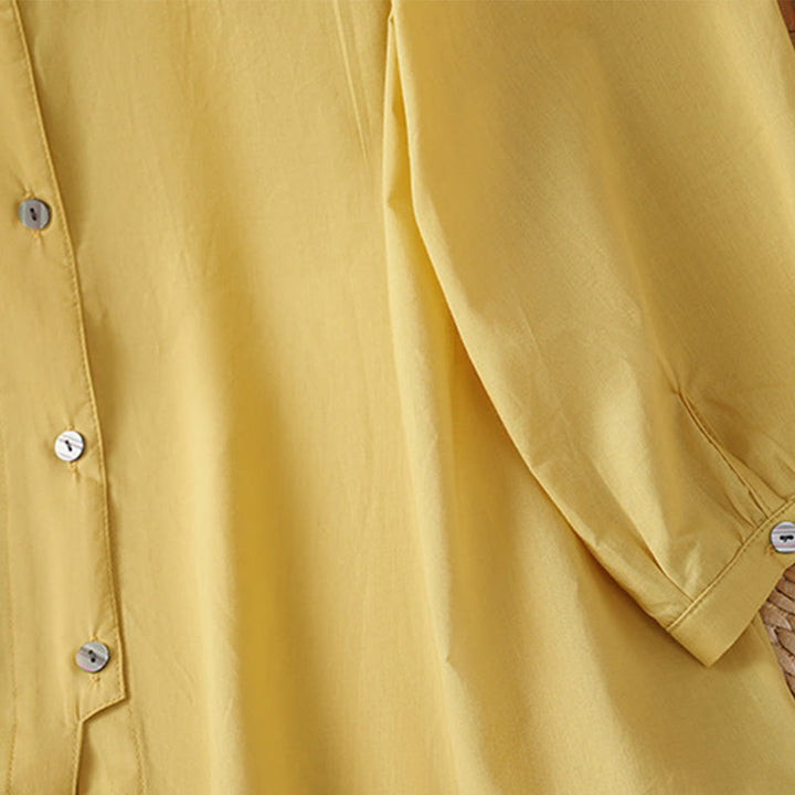 Camicia da donna in lino e cotone con maniche a tre quarti, girocollo, monopetto , Buddha Stones - image 3