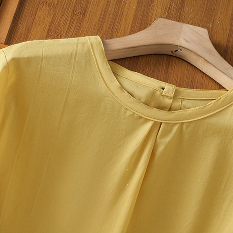 Camicia da donna in lino e cotone con maniche a tre quarti, girocollo, monopetto , Buddha Stones - image 3