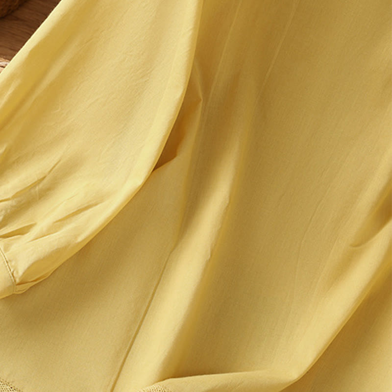 Camicia da donna in lino e cotone con maniche a tre quarti, girocollo, monopetto , Buddha Stones - image 8