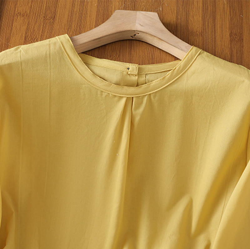 Camicia da donna in lino e cotone con maniche a tre quarti, girocollo, monopetto , Buddha Stones - image 6