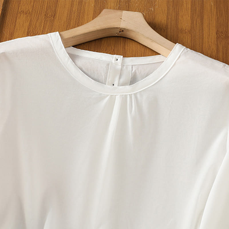 Camicia da donna in lino e cotone con maniche a tre quarti, girocollo, monopetto , Buddha Stones - image 11