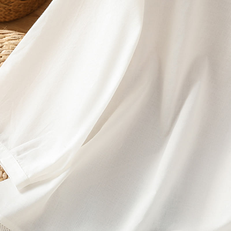 Camicia da donna in lino e cotone con maniche a tre quarti, girocollo, monopetto , Buddha Stones - image 17