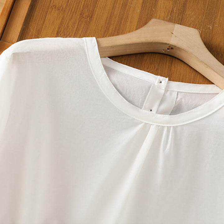 Camicia da donna in lino e cotone con maniche a tre quarti, girocollo, monopetto , Buddha Stones - image 12