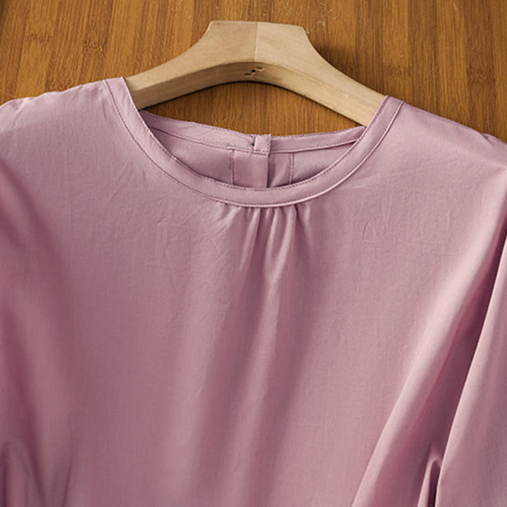 Camicia da donna in lino e cotone con maniche a tre quarti, girocollo, monopetto , Buddha Stones - image 23