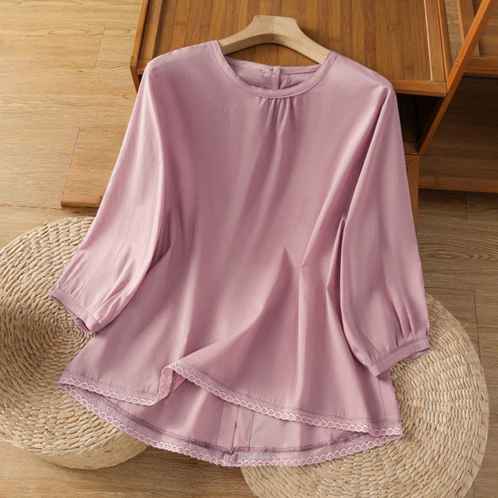 Camicia da donna in lino e cotone con maniche a tre quarti, girocollo, monopetto , Buddha Stones - Prugna - US14, UK/AU18, EU46 (2XL) - image 18