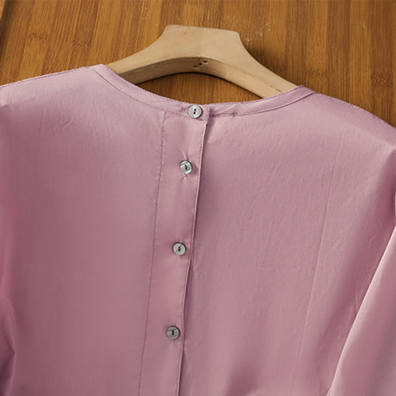 Camicia da donna in lino e cotone con maniche a tre quarti, girocollo, monopetto , Buddha Stones - image 22