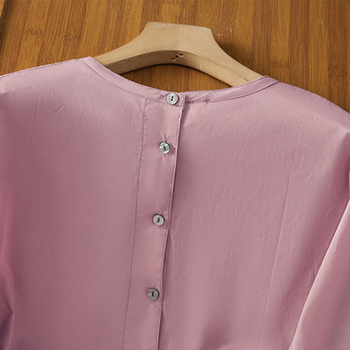 Camicia da donna in lino e cotone con maniche a tre quarti, girocollo, monopetto , Buddha Stones - image 22