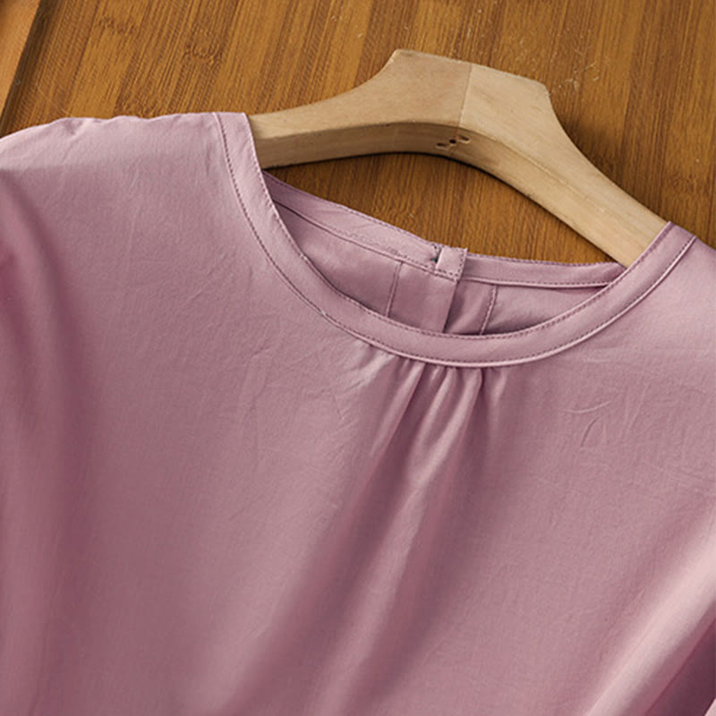 Camicia da donna in lino e cotone con maniche a tre quarti, girocollo, monopetto , Buddha Stones - image 25