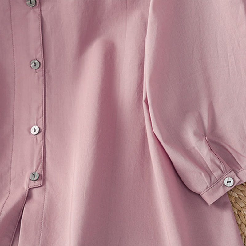 Camicia da donna in lino e cotone con maniche a tre quarti, girocollo, monopetto , Buddha Stones - image 20