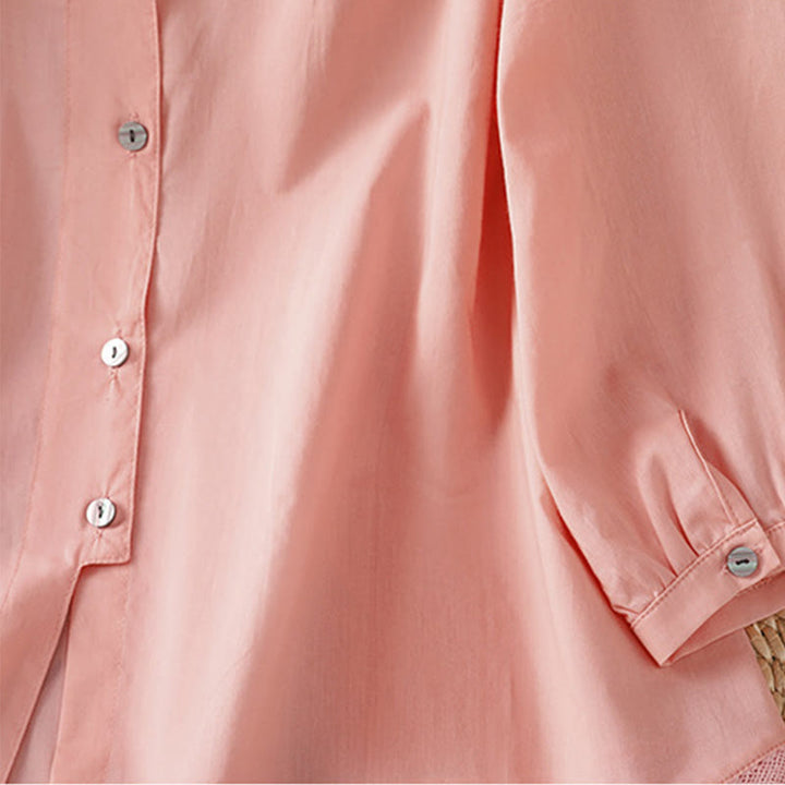 Camicia da donna in lino e cotone con maniche a tre quarti, girocollo, monopetto , Buddha Stones - image 32