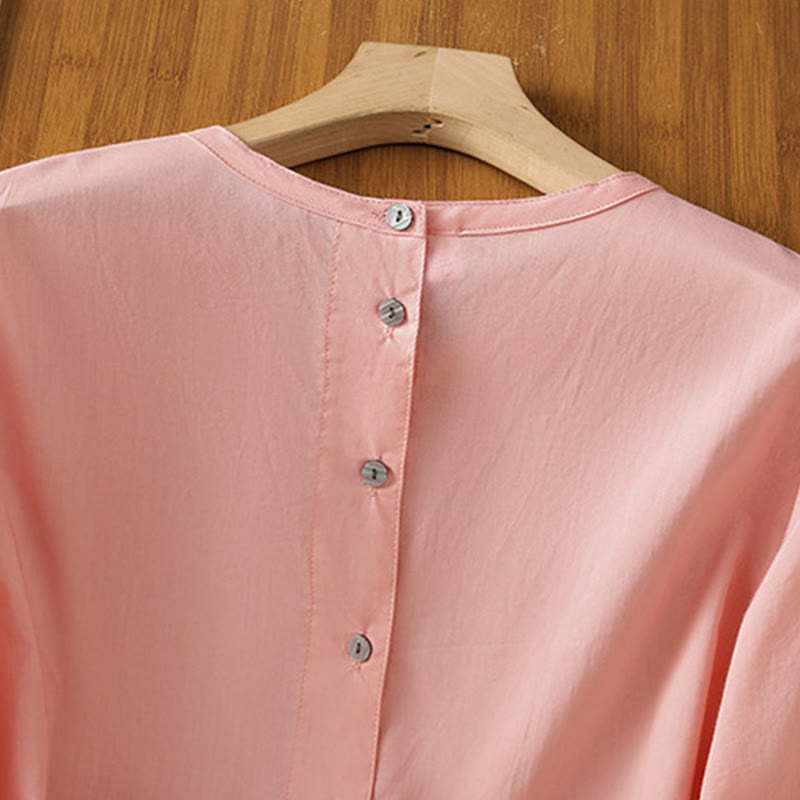 Camicia da donna in lino e cotone con maniche a tre quarti, girocollo, monopetto , Buddha Stones - image 33