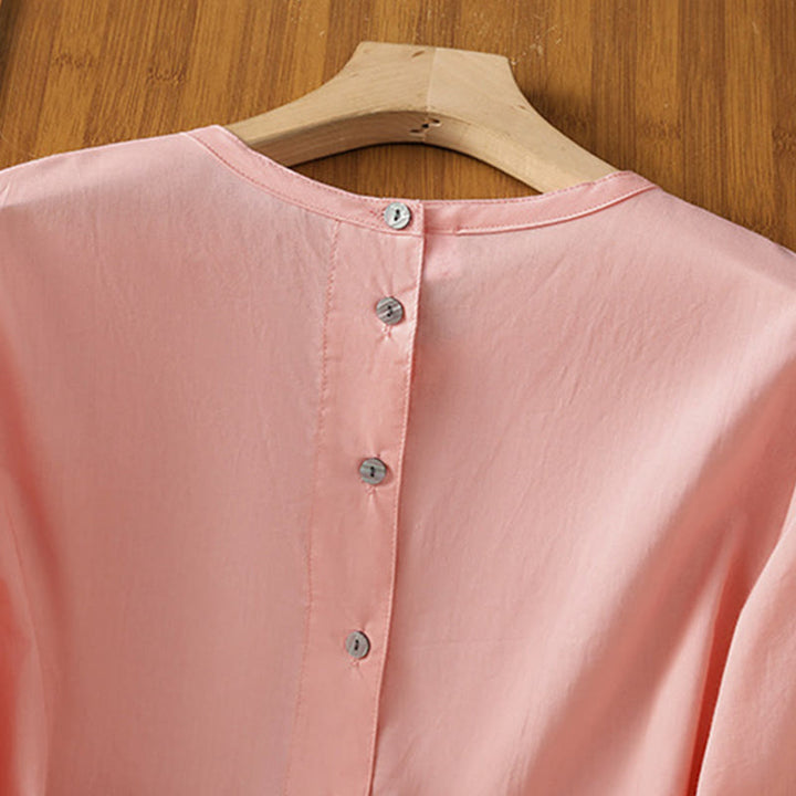 Camicia da donna in lino e cotone con maniche a tre quarti, girocollo, monopetto , Buddha Stones - image 33