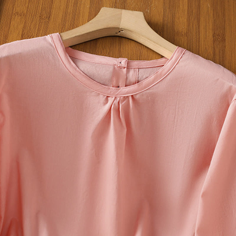 Camicia da donna in lino e cotone con maniche a tre quarti, girocollo, monopetto , Buddha Stones - image 29