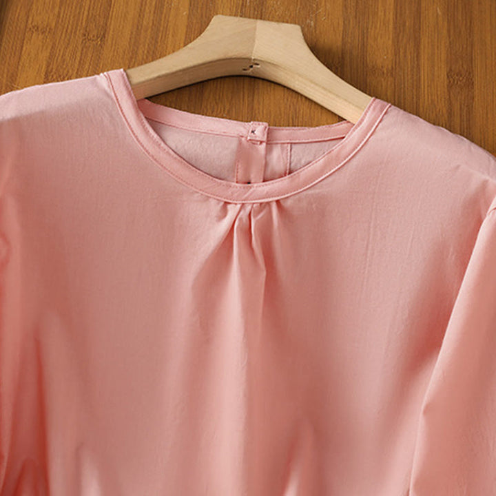 Camicia da donna in lino e cotone con maniche a tre quarti, girocollo, monopetto , Buddha Stones - image 29