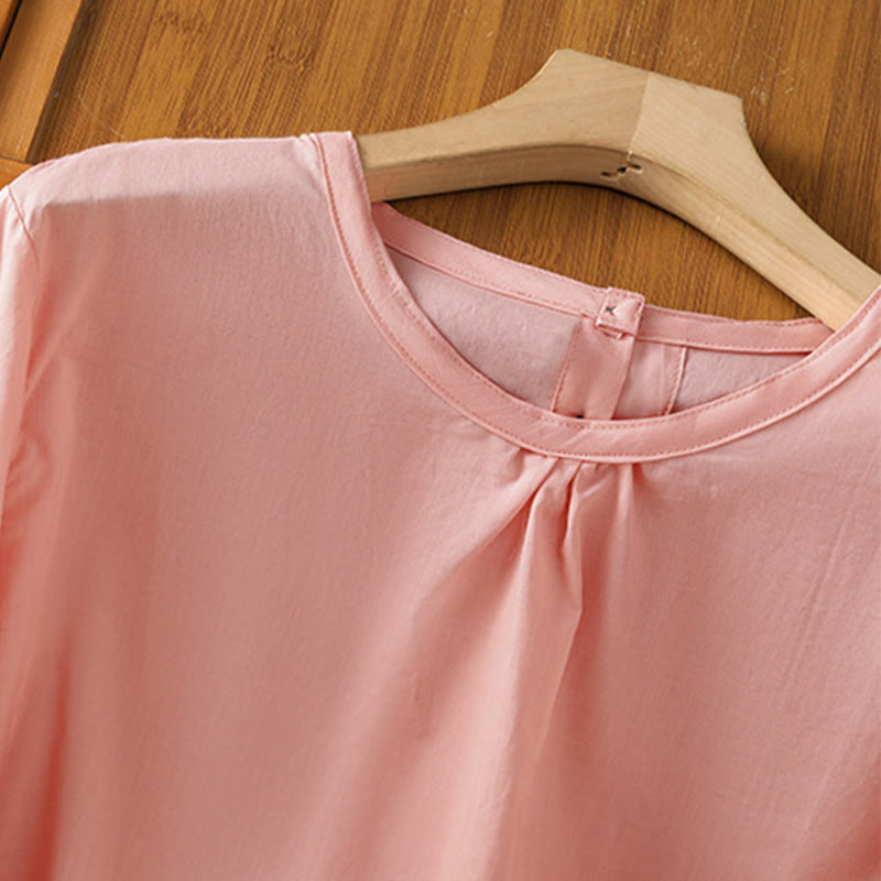 Camicia da donna in lino e cotone con maniche a tre quarti, girocollo, monopetto , Buddha Stones - image 31