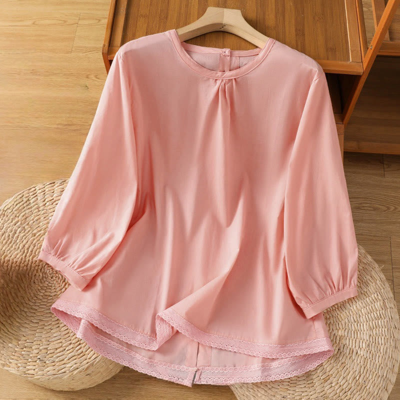 Camicia da donna in lino e cotone con maniche a tre quarti, girocollo, monopetto , Buddha Stones - Rosa - US14, UK/AU18, EU46 (2XL) - image 27