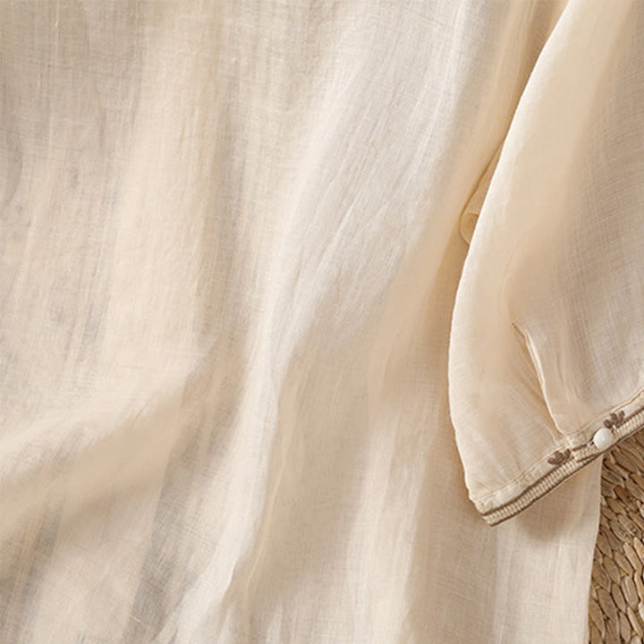 Camicia da donna in poliestere con scollo a V, manica corta , Buddha Stones, bottoni a rana - image 2