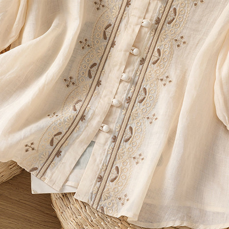 Camicia da donna in poliestere con scollo a V, manica corta , Buddha Stones, bottoni a rana - image 4
