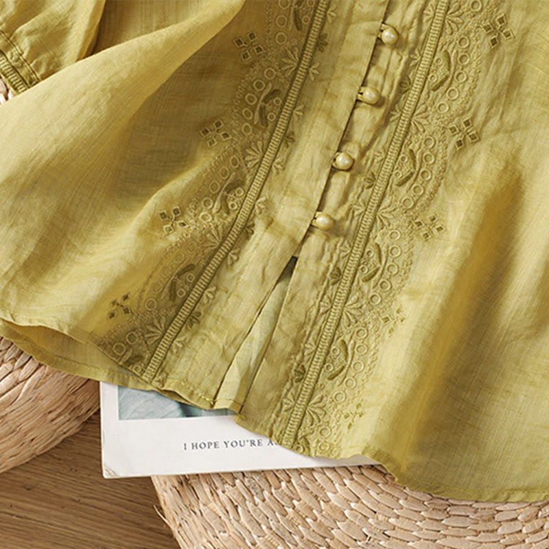 Camicia da donna in poliestere con scollo a V, manica corta , Buddha Stones, bottoni a rana - image 17