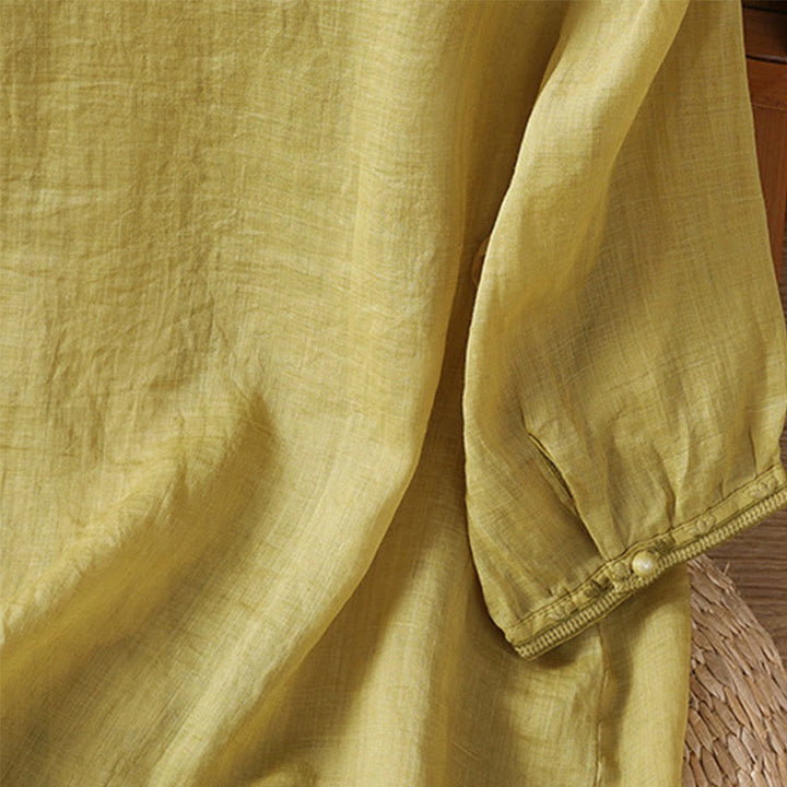 Camicia da donna in poliestere con scollo a V, manica corta , Buddha Stones, bottoni a rana - image 15