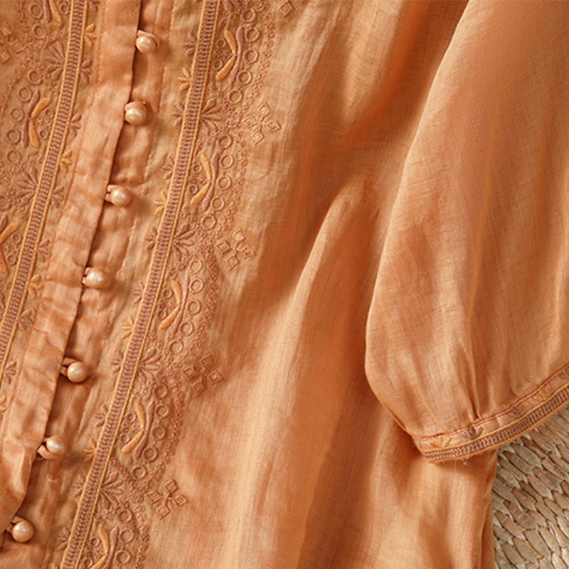 Camicia da donna in poliestere con scollo a V, manica corta , Buddha Stones, bottoni a rana - image 23