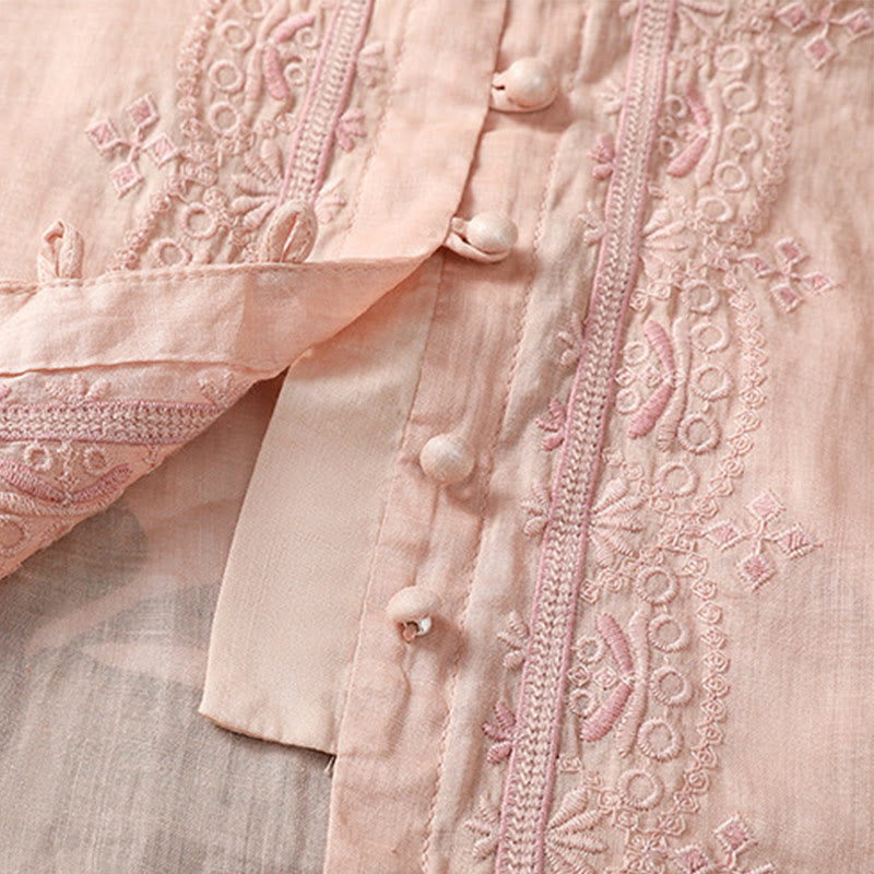 Camicia da donna in poliestere con scollo a V, manica corta , Buddha Stones, bottoni a rana - image 28