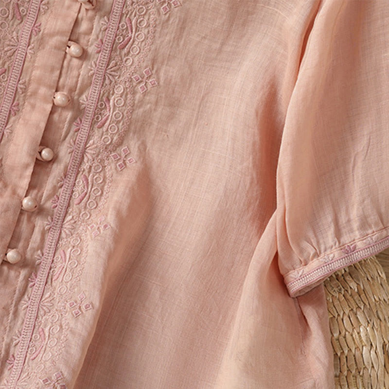 Camicia da donna in poliestere con scollo a V, manica corta , Buddha Stones, bottoni a rana - image 30
