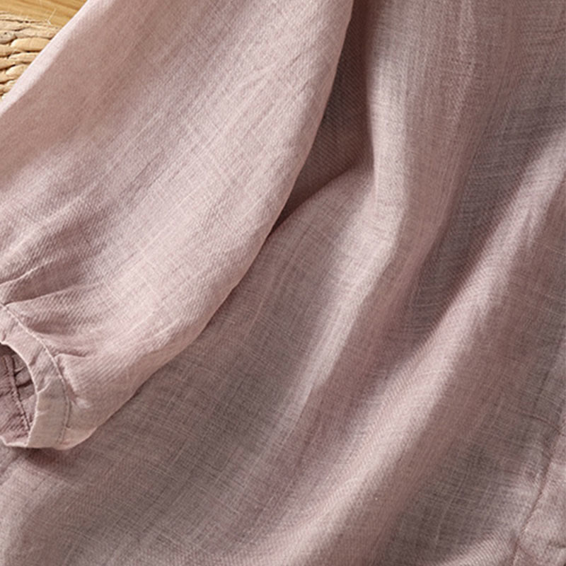 Camicia da donna con scollo a V, manica corta, monopetto, in poliestere, con bottoni e ricamo casual Buddha Stones - image 12