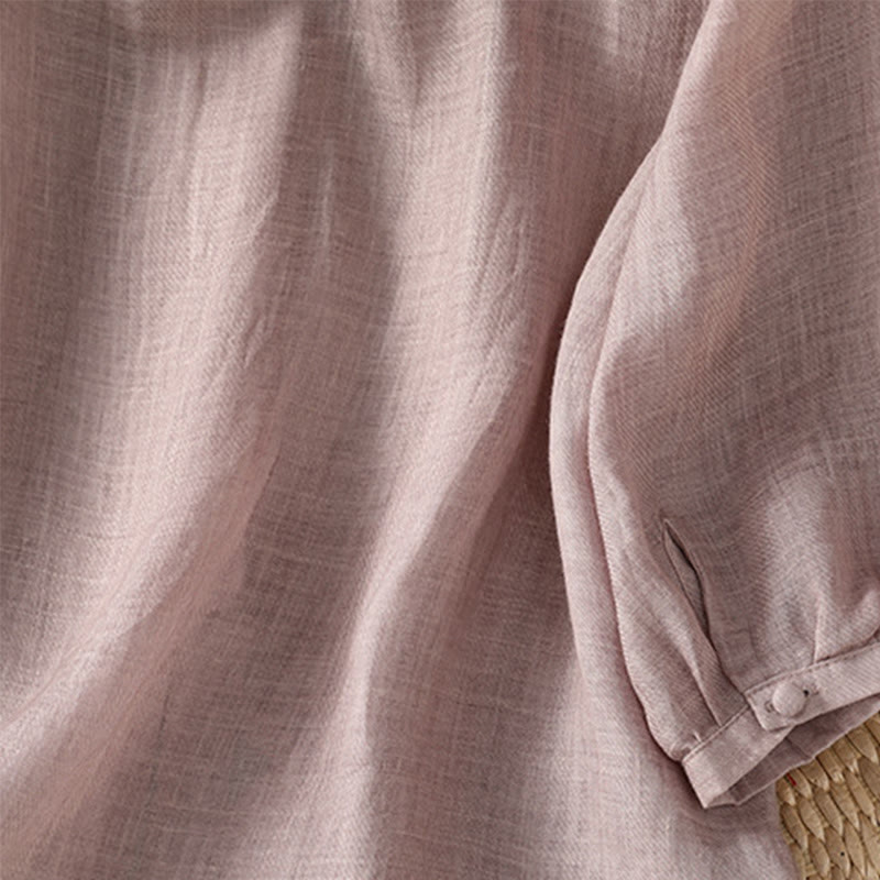 Camicia da donna a maniche corte con scollo a V, monopetto, con bottoni e Buddha Stones. - image 16