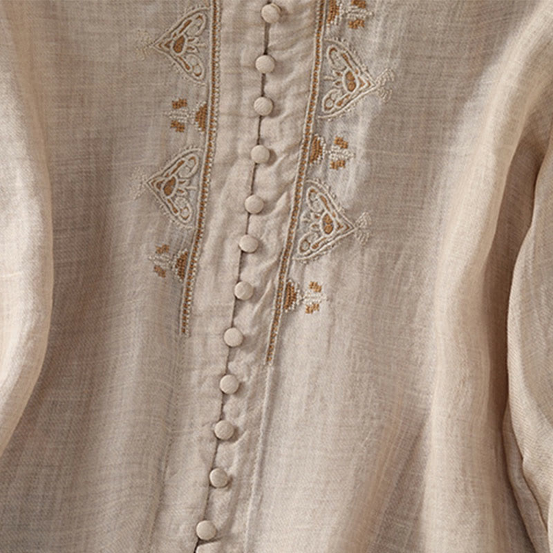 Camicia da donna con scollo a V, manica corta, monopetto, in poliestere, con bottoni e ricamo casual Buddha Stones - image 26