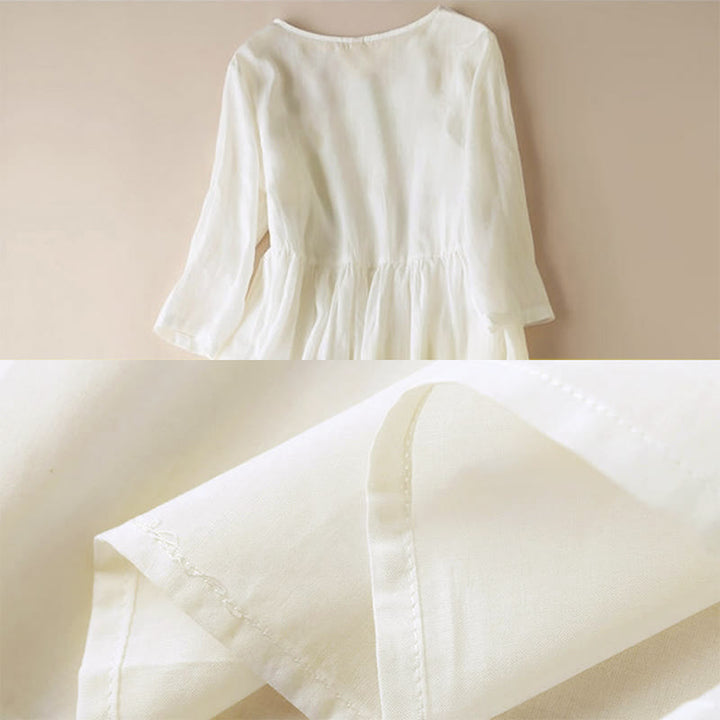 Abito midi da donna con maniche a nove quarti, ricamo geometrico con Buddha Stones tasche - image 6