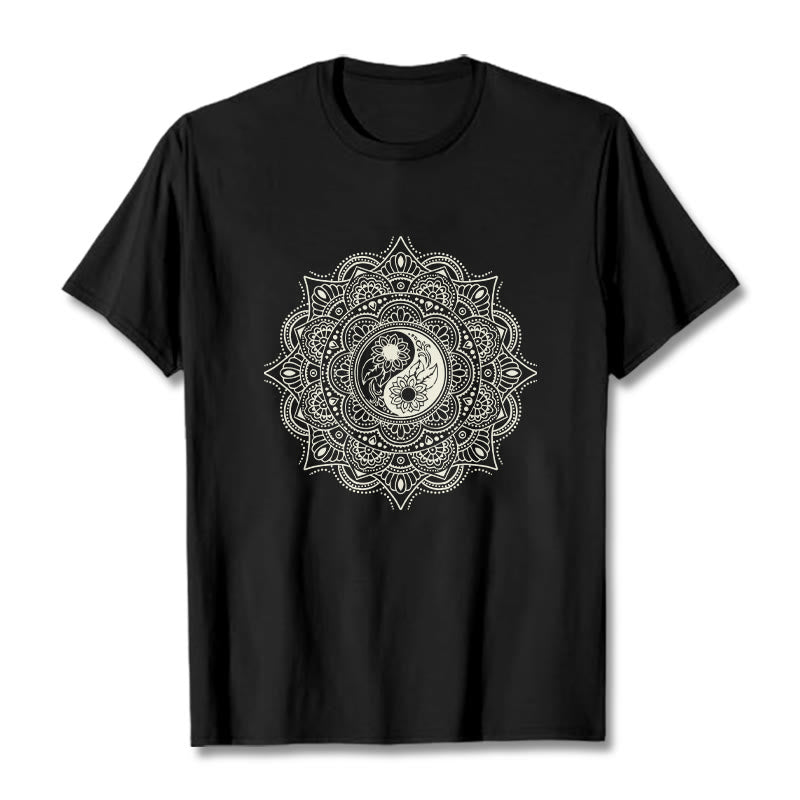 Maglietta con motivo a Buddha Stones e mandala con simbolo Yin-Yang - Nero - 2XL - image 4