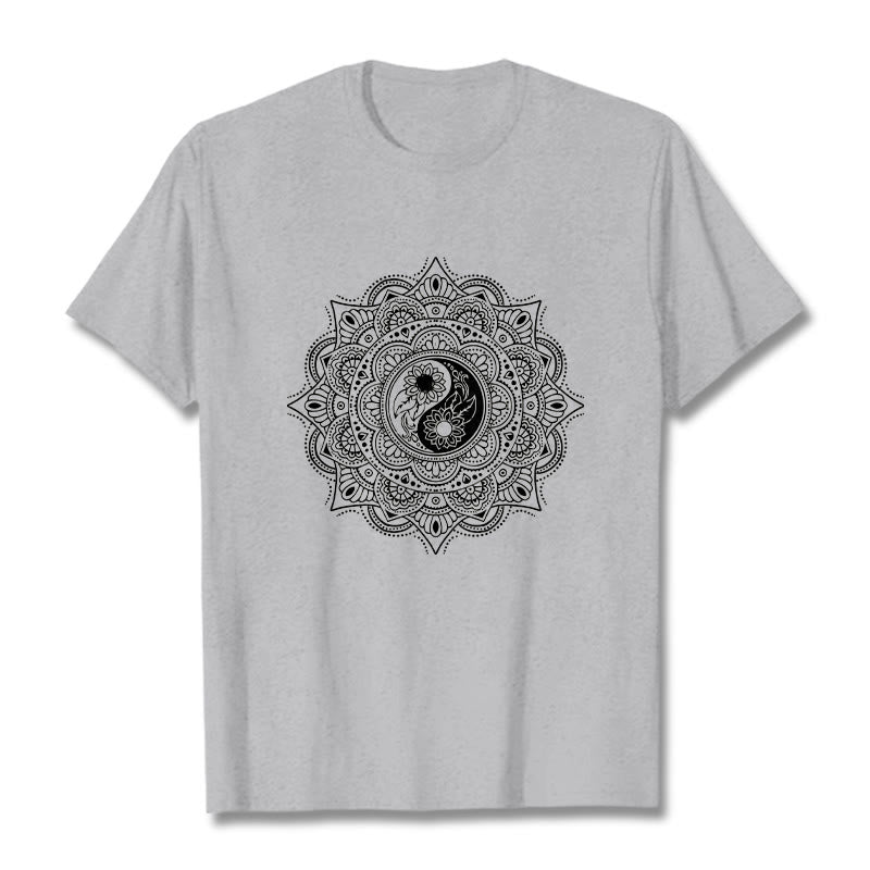 Maglietta con motivo a Buddha Stones e mandala con simbolo Yin-Yang - Grigio chiaro - 2XL - image 20