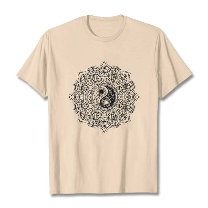 Maglietta con motivo a Buddha Stones e mandala con simbolo Yin-Yang - Biscotto - 2XL - image 11