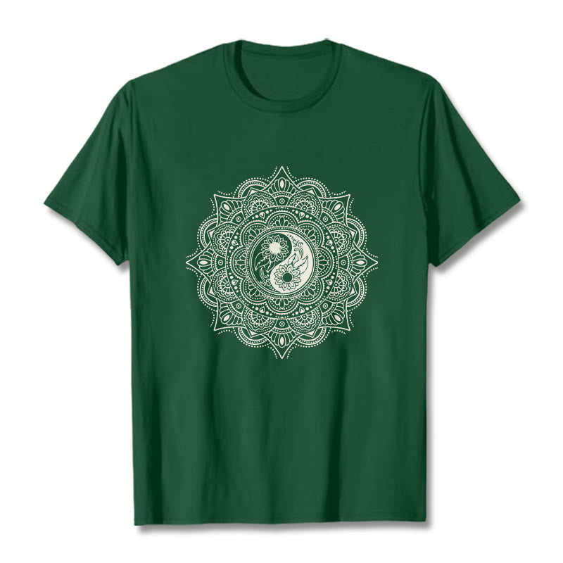 Maglietta con motivo a Buddha Stones e mandala con simbolo Yin-Yang - Verde studentesco - 2XL - image 0