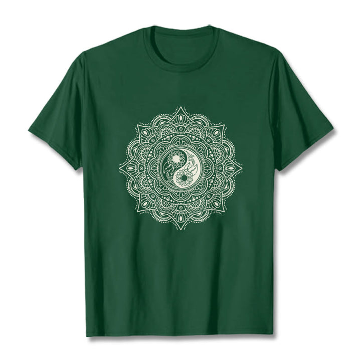 Maglietta con motivo a Buddha Stones e mandala con simbolo Yin-Yang - Verde studentesco - 2XL - image 0