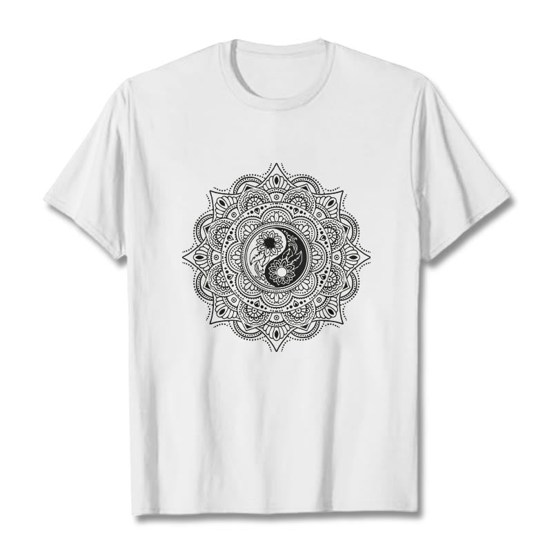 Maglietta con motivo a Buddha Stones e mandala con simbolo Yin-Yang - Bianco - 2XL - image 8