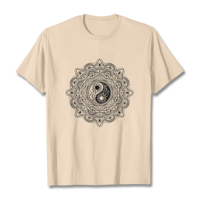 Maglietta con motivo a Buddha Stones e mandala con simbolo Yin-Yang - Biscotto - 2XL - image 10