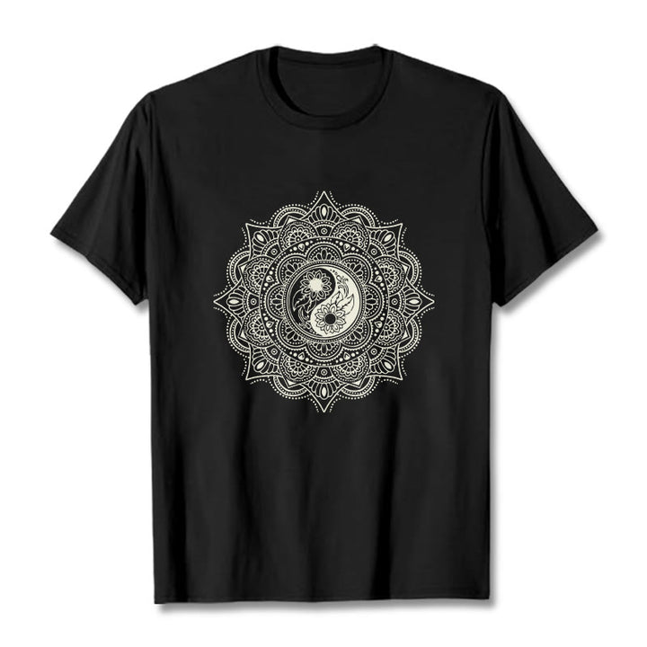 Maglietta con motivo a Buddha Stones e mandala con simbolo Yin-Yang - Nero - 2XL - image 3