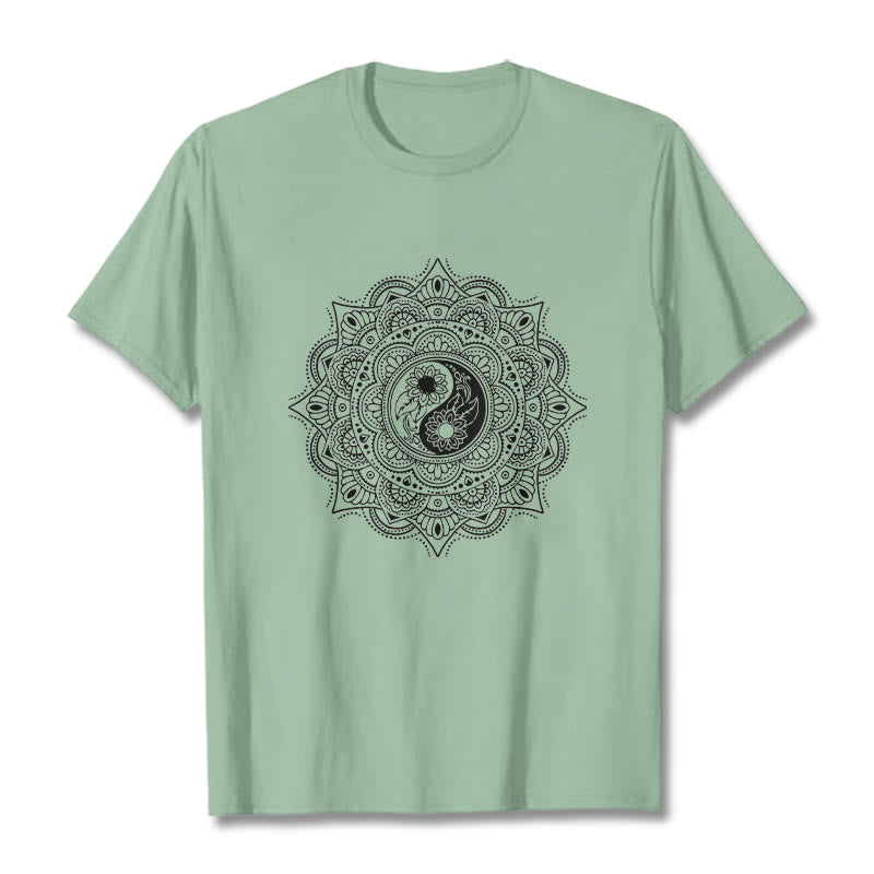 Maglietta con motivo a Buddha Stones e mandala con simbolo Yin-Yang - Verde pallido - 2XL - image 14
